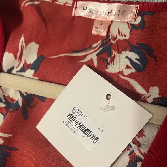 Peach Puff (F21) floral red/rust front-tie top - Picture 2 of 5